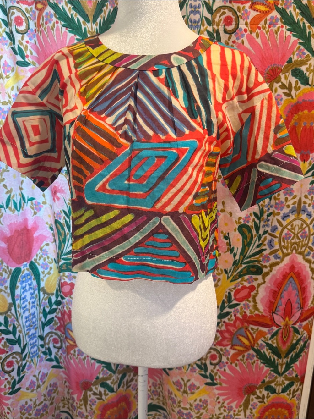 NWT J. Crew Multicolor Geometric Colorful Crop Top SZ 0 Boho